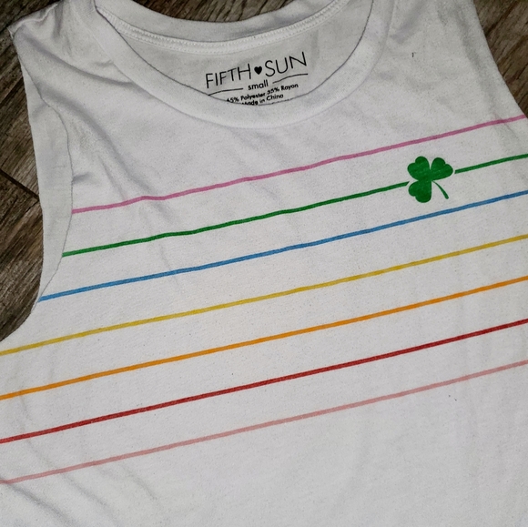 SEMI CROPPED RAINBOW STRIPES TANK SM EUC SEE MEASUREMENTS - Picture 3 of 6